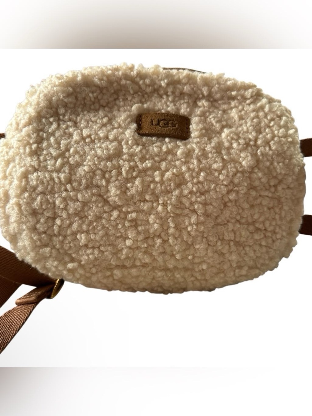 UGG Cream Sherpa Crossbody with Brown Strap